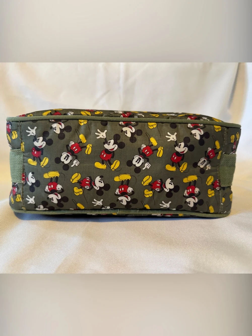 Mickey Mouse Print Shoulder Bag in Olive Green